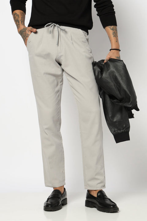 LIGHT GREY PLEATED REALXED FIT TROUSER - Trousers - 250740546