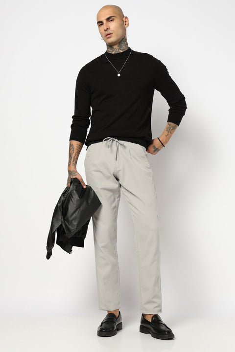 LIGHT GREY PLEATED REALXED FIT TROUSER - Trousers - 250740546