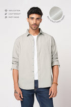 LIGHT GREY SELF STRIPE SHIRT-Shirt - 251033515