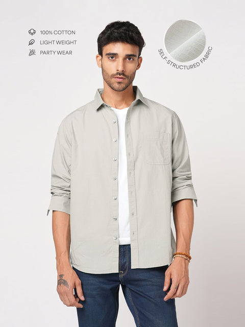 LIGHT GREY SELF STRIPE SHIRT-Shirt - 251033515