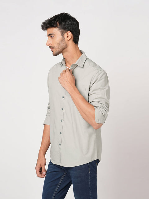 LIGHT GREY SELF STRIPE SHIRT-Shirt - 251033515