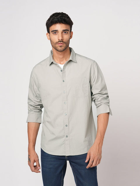 LIGHT GREY SELF STRIPE SHIRT-Shirt - 251033515