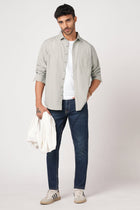 LIGHT GREY SELF STRIPE SHIRT-Shirt - 251033515