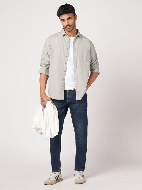 LIGHT GREY SELF STRIPE SHIRT-Shirt - 251033515