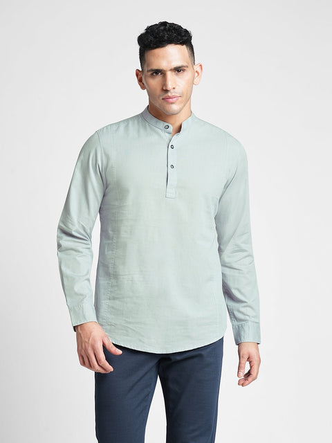 Light Grey Solid Cotton Shirt Kurta - Kurta - 240126593