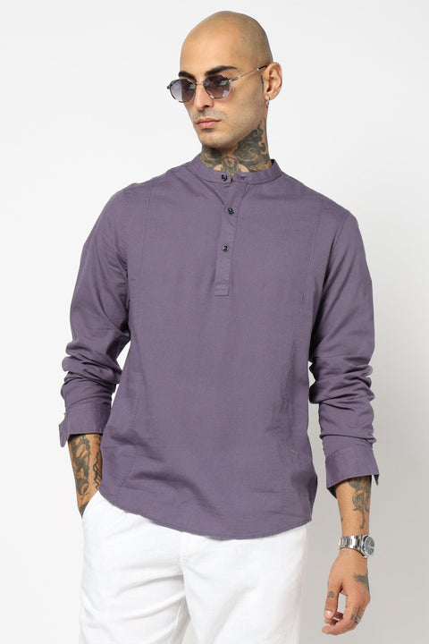 Light Grey Solid Cotton Shirt Kurta - Kurta - 240126508