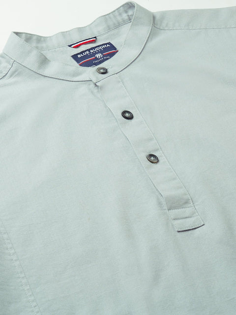 Light Grey Solid Cotton Shirt Kurta - Kurta - 240126593
