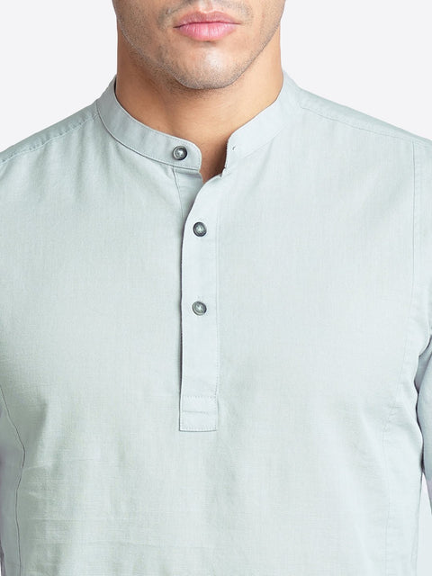 Light Grey Solid Cotton Shirt Kurta - Kurta - 240126593