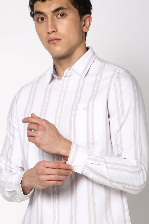 Light Grey Striped Cotton Shirt - Shirt - 240828562