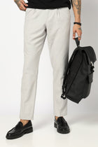 LIGHT GREY TRAVELLER FIT LINEN TROUSER - Trousers - 250740730