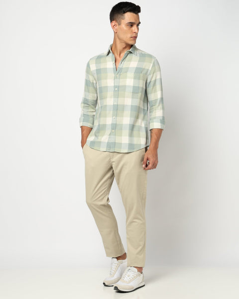 Light Mint Cotton Blend Checkered Shirt - Shirts - 250331073