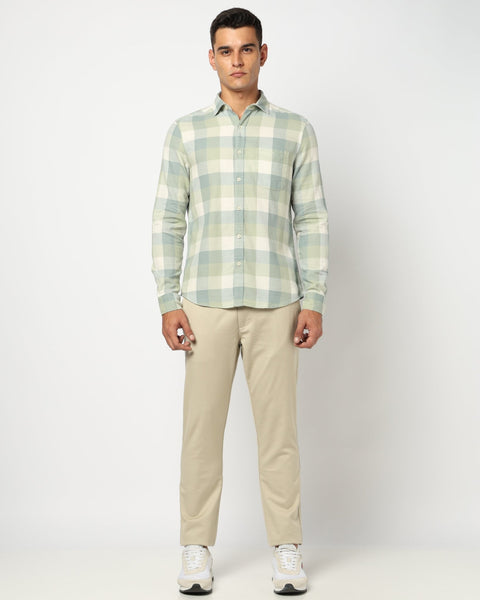 Light Mint Cotton Blend Checkered Shirt - Shirts - 250331073