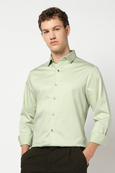 Light Mint Soild Satin Shirt - Shirt - 250531348