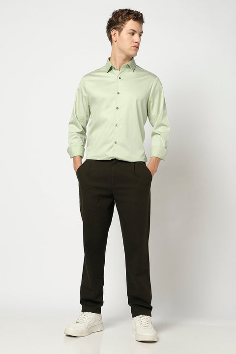 Light Mint Soild Satin Shirt - Shirt - 250531348