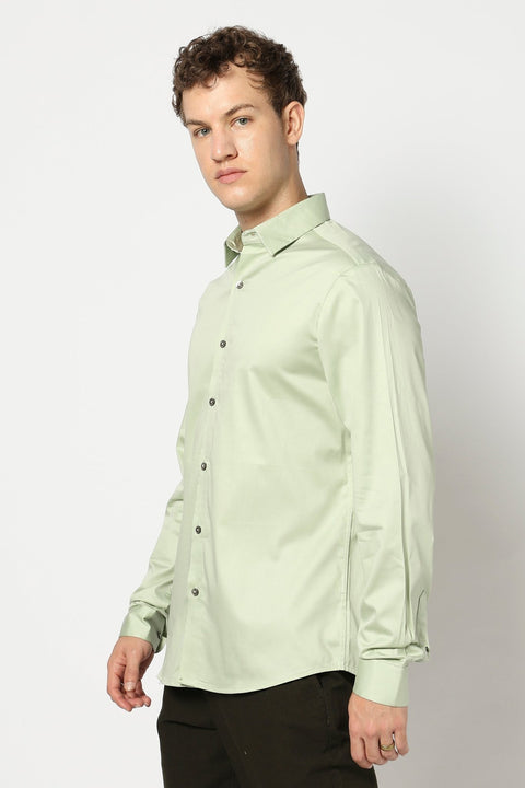 Light Mint Soild Satin Shirt - Shirt - 250531348