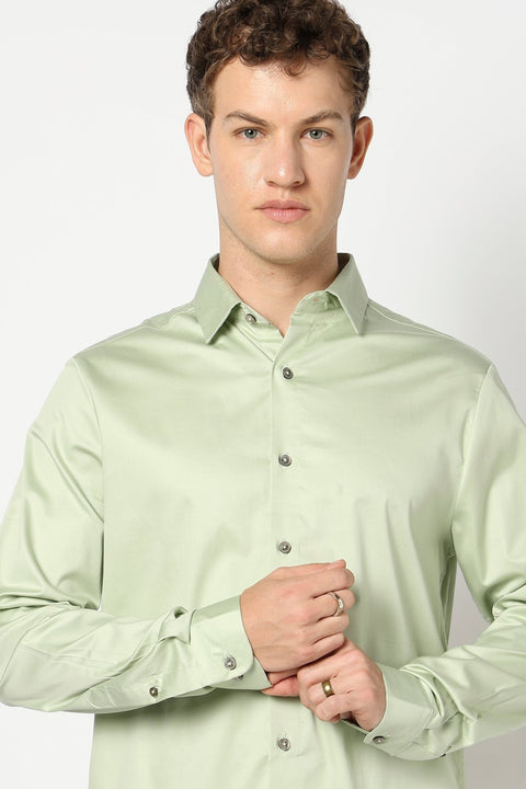 Light Mint Soild Satin Shirt - Shirt - 250531348