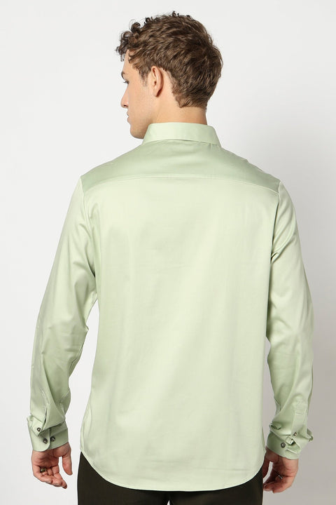 Light Mint Soild Satin Shirt - Shirt - 250531348