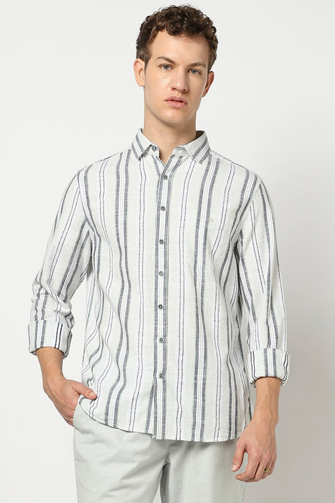Light Mint Stripped Full Sleeve Shirt - Shirts - 250331068