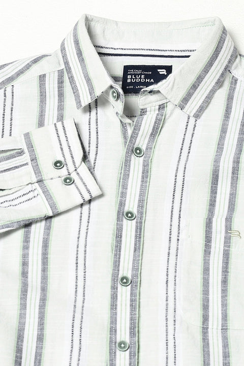 Light Mint Stripped Full Sleeve Shirt - Shirts - 250331068