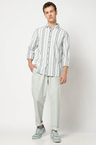 Light Mint Stripped Full Sleeve Shirt - Shirts - 250331068