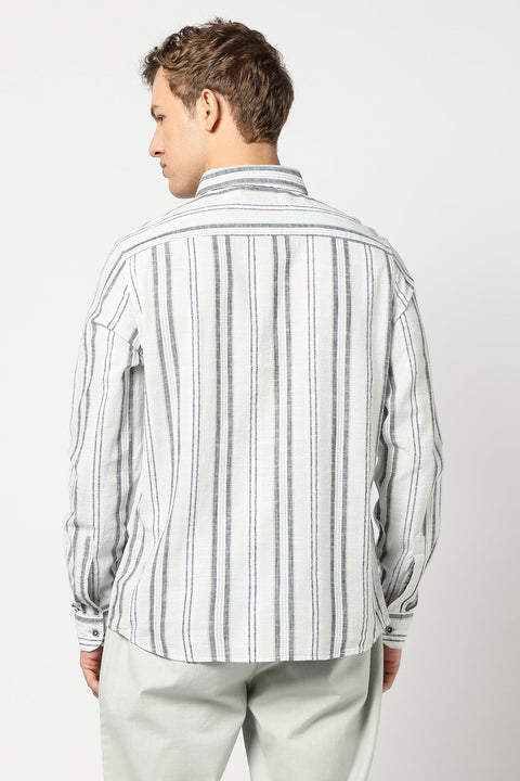 Light Mint Stripped Full Sleeve Shirt - Shirts - 250331068