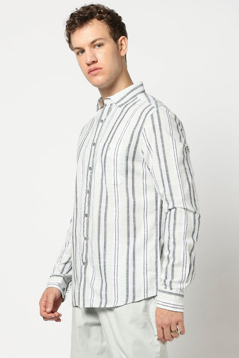 Light Mint Stripped Full Sleeve Shirt - Shirts - 250331068