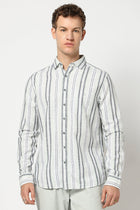 Light Mint Stripped Full Sleeve Shirt - Shirts - 250331068