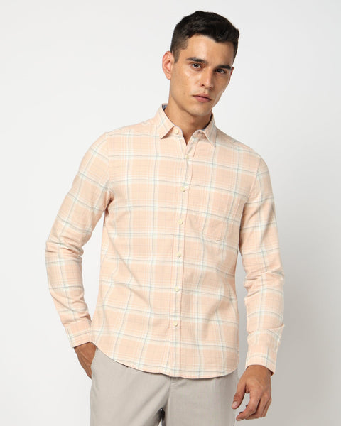 Light Orange Checkered Tailored Fit Shirt - Shirts - 240628185