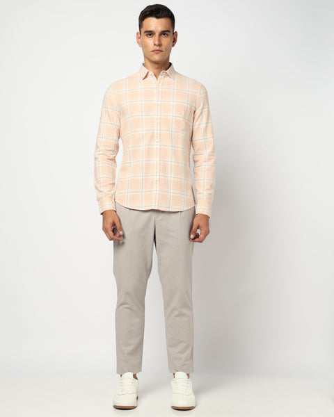 Light Orange Checkered Tailored Fit Shirt - Shirts - 240628185