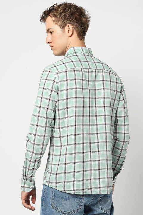 Light Turquoise Checkered Tailored Fit Shirt - Shirts - 250330923