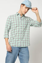 Light Turquoise Checkered Tailored Fit Shirt - Shirts - 250330923