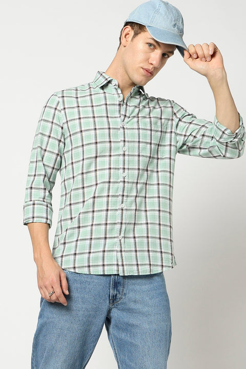 Light Turquoise Checkered Tailored Fit Shirt - Shirts - 250330923