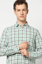 Light Turquoise Checkered Tailored Fit Shirt - Shirts - 250330923