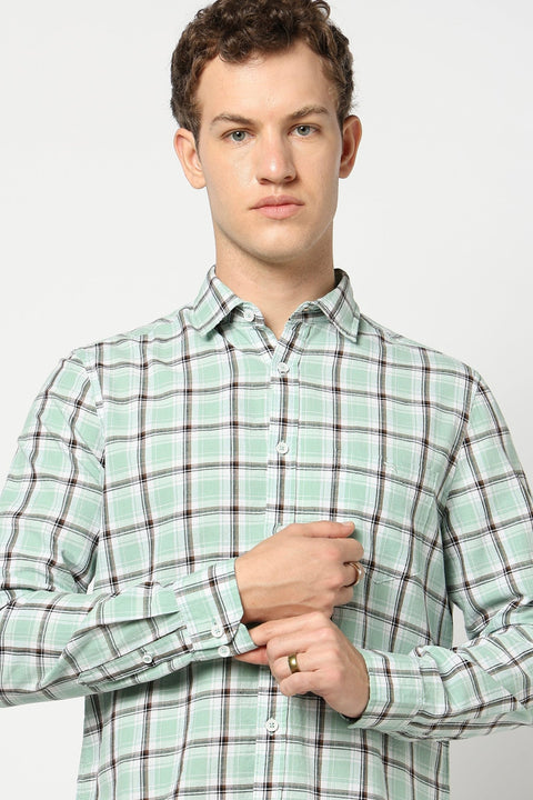 Light Turquoise Checkered Tailored Fit Shirt - Shirts - 250330923