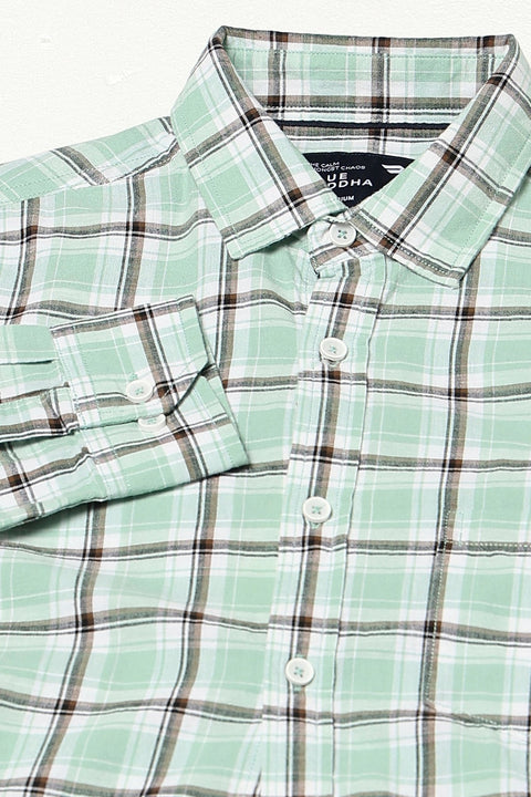 Light Turquoise Checkered Tailored Fit Shirt - Shirts - 250330923