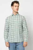 Light Turquoise Checkered Tailored Fit Shirt - Shirts - 250330923