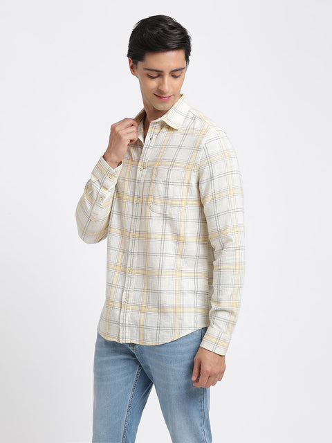 Light Yellow Checks Cotton Shirt - Shirt - 240427634