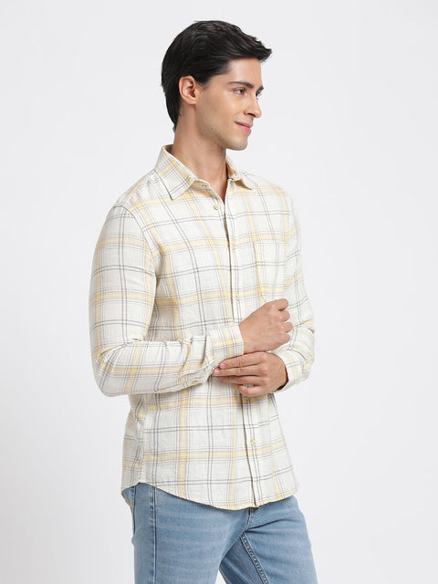 Light Yellow Checks Cotton Shirt - Shirt - 240427634