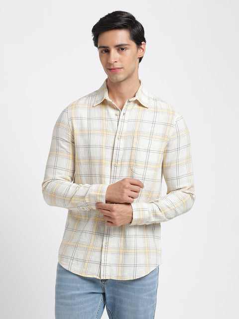 Light Yellow Checks Cotton Shirt - Shirt - 240427634