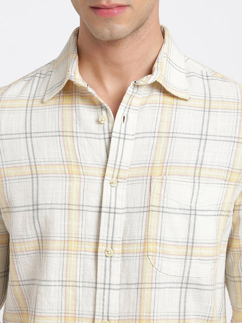 Light Yellow Checks Cotton Shirt - Shirt - 240427634