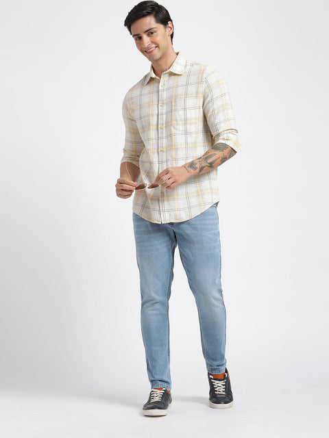 Light Yellow Checks Cotton Shirt - Shirt - 240427634