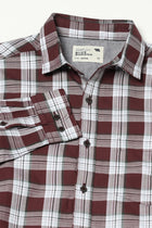 MAROON CHECKERED FULL SLEEVE TAILORED FIT SHIRT-Shirt - 250731697