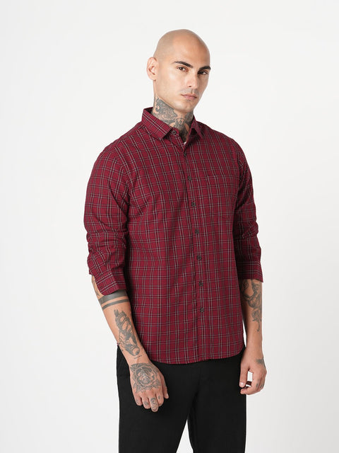 MAROON CHECKERED OXFORD SHIRT-Shirt - 250932738