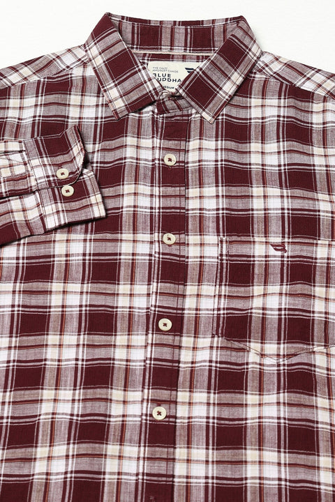 Maroon Checkered Tailored Fit Shirt - Shirts - 250330963