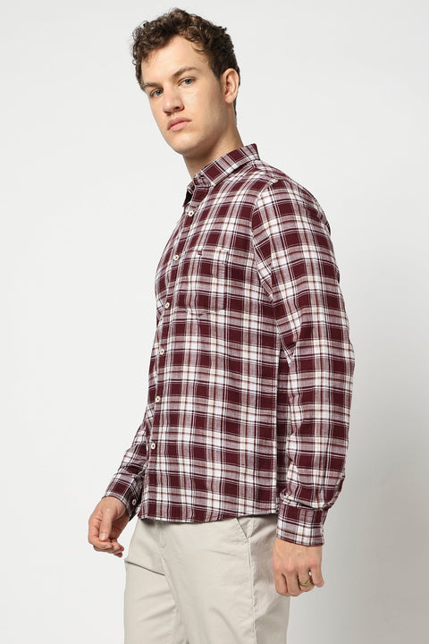 Maroon Checkered Tailored Fit Shirt - Shirts - 250330963