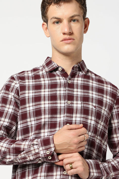 Maroon Checkered Tailored Fit Shirt - Shirts - 250330963
