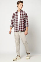 Maroon Checkered Tailored Fit Shirt - Shirts - 250330963