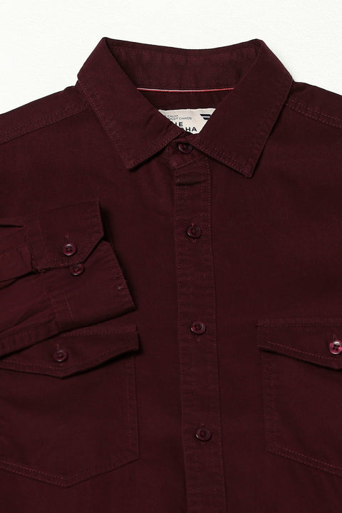 Maroon Double Pocket Utility Shirt - Shirts - 241229989