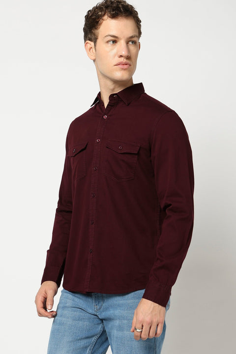 Maroon Double Pocket Utility Shirt - Shirts - 241229989