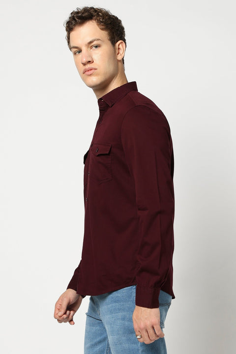 Maroon Double Pocket Utility Shirt - Shirts - 241229989